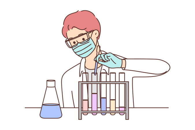 Man doing science experiment  Illustration