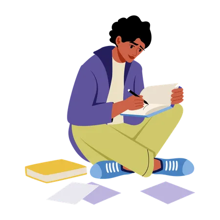 Man doing scribbling on paper  Illustration