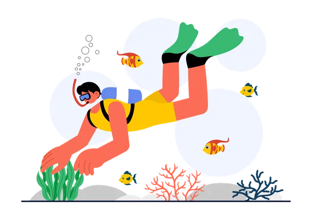 Man doing Scuba Diving  Illustration