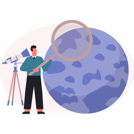 Man doing search on moon  Illustration