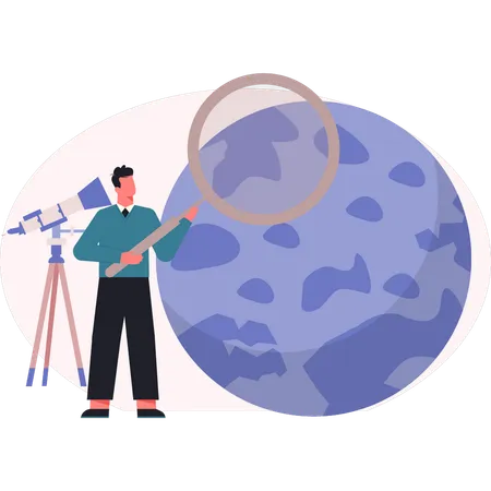 Man doing search on moon  Illustration