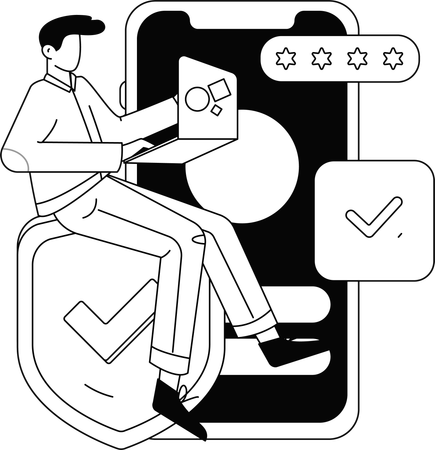 モバイルアプリで安全な投資を行う男性  イラスト