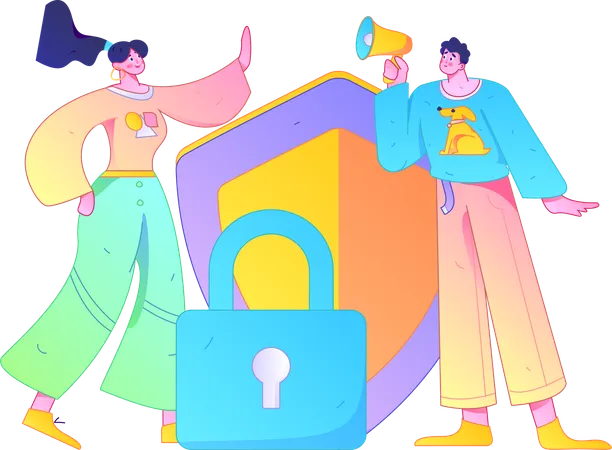 Man doing secure marketing  Illustration