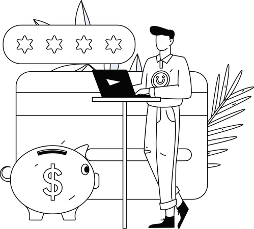 安全なオンライン貯蓄をする男性  イラスト