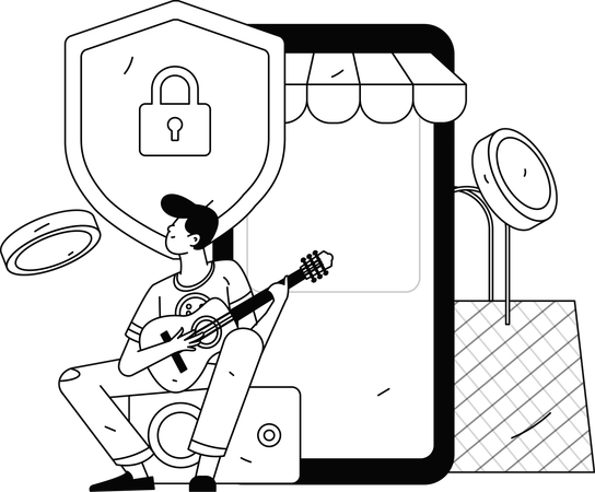 安全なオンラインショッピングをする男性  イラスト