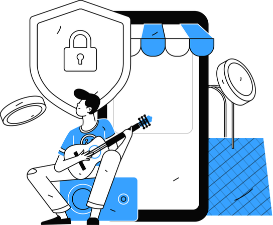 Man doing secure online shopping  Illustration