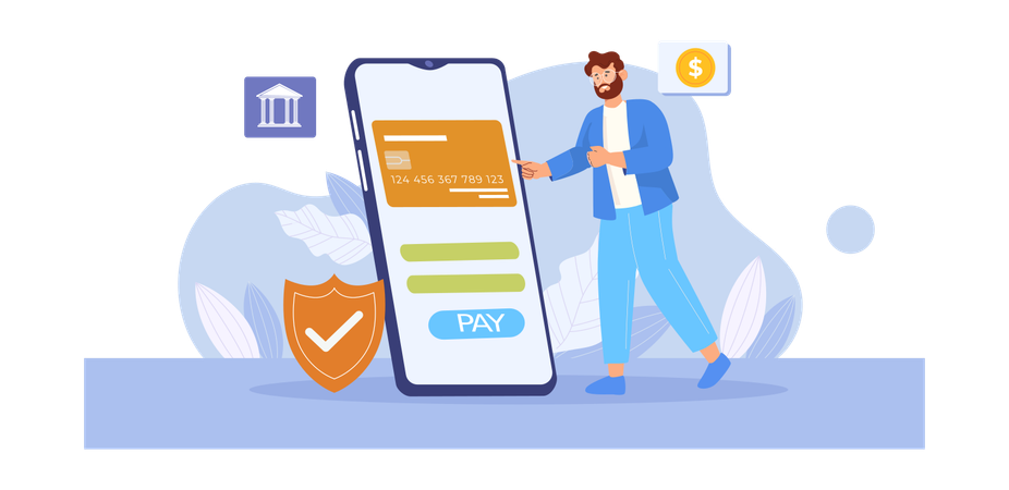 Man doing secure payment using bank card  Illustration