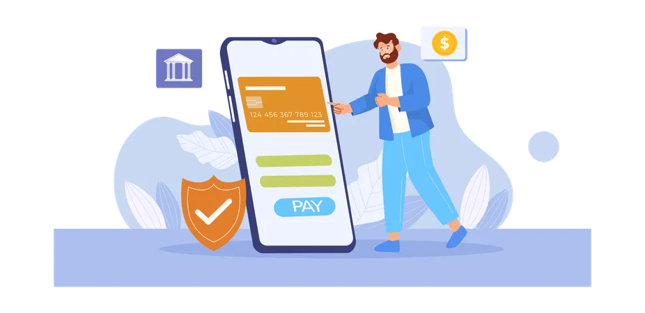 Man doing secure payment using bank card  Illustration