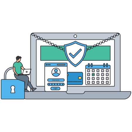Man doing secure Payment using laptop  Illustration