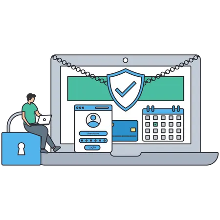 Man doing secure Payment using laptop  Illustration