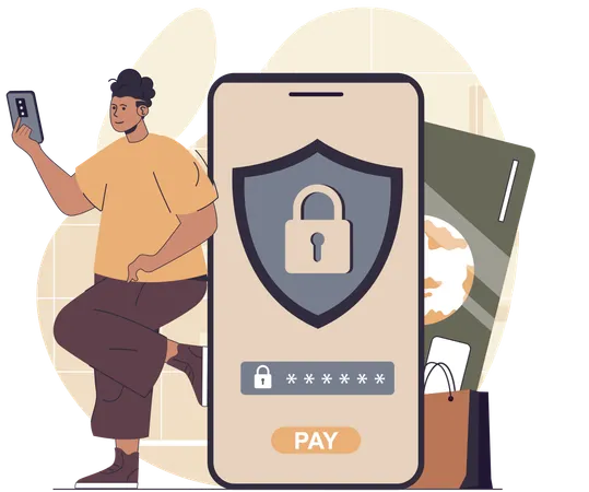 Man doing secured card payment  Illustration