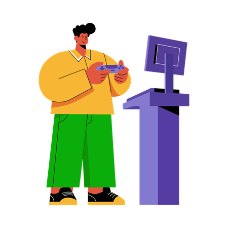 Man doing Self-Checkout at Store  Illustration