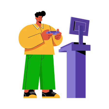 Man doing Self-Checkout at Store  Illustration
