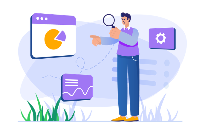 Man doing seo analysis  Illustration