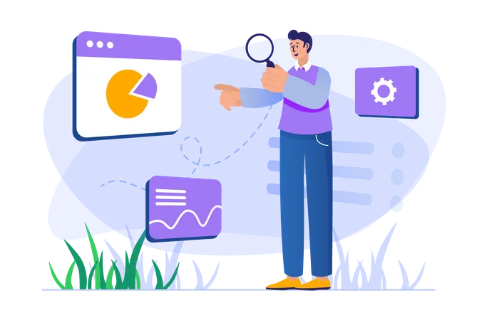 Man doing seo analysis  Illustration