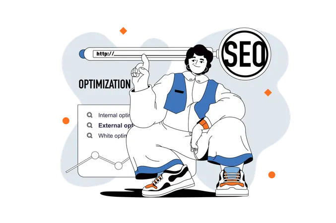 Seo Optimization Outline Web Modern Concept In Flat Line Design Woman Analyzing Online Data Optimizing Search Engines Site Ranking Vector Illustration For Social Media Banner Marketing Material Illustration
