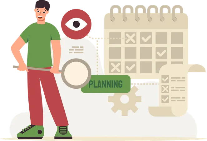 Man doing  Seo Planner Analysis  Illustration