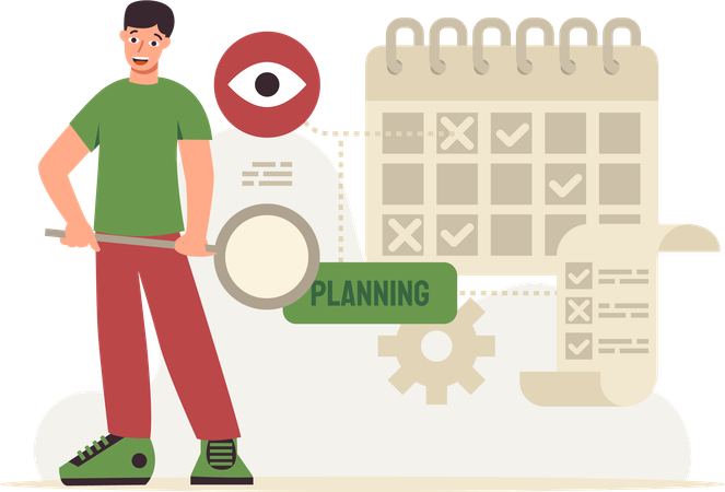 Man doing  Seo Planner Analysis  Illustration