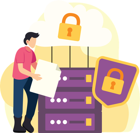 Man working on Server security management  Illustration