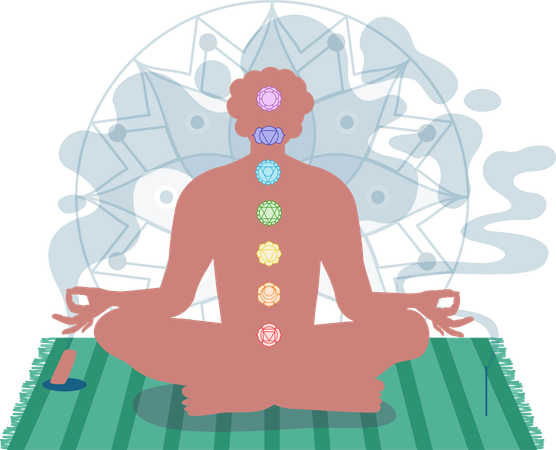 Man doing seven chakras meditation  Illustration