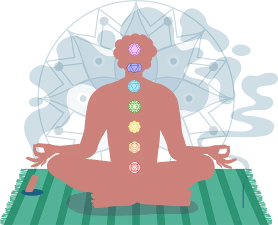 Man doing seven chakras meditation  Ilustración