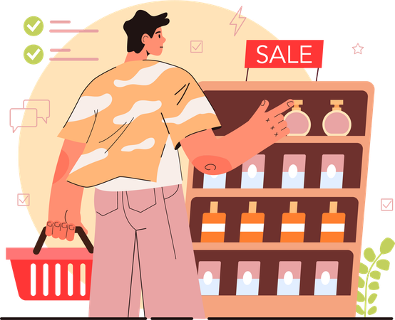 Man doing shampoo bottle shopping  Illustration