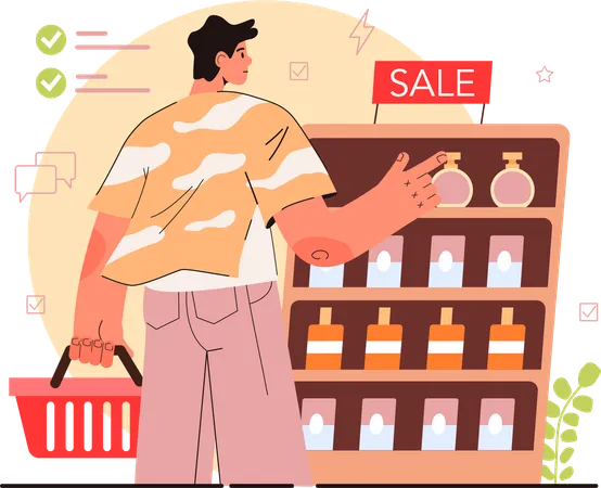 Man doing shampoo bottle shopping  Illustration