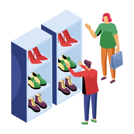 Man doing shoes shopping at store  Illustration