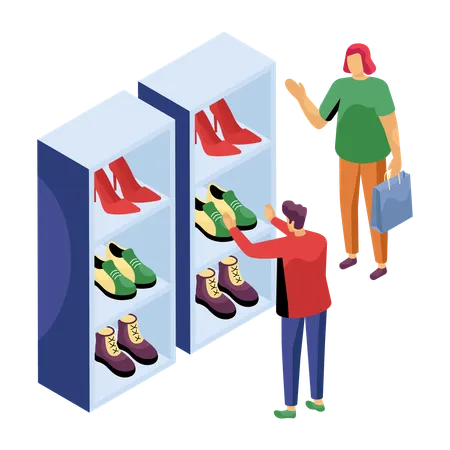 Man doing shoes shopping at store  Illustration