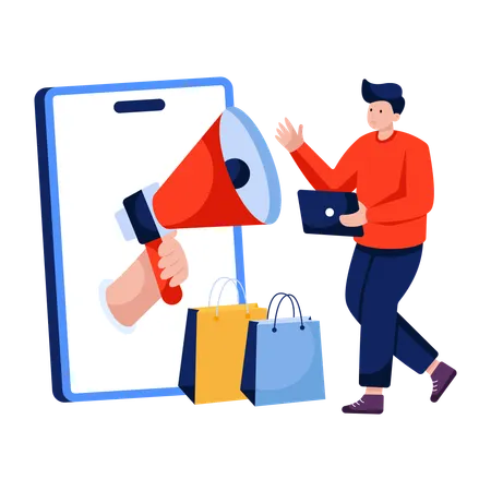 Man doing Shopping announcement  Illustration