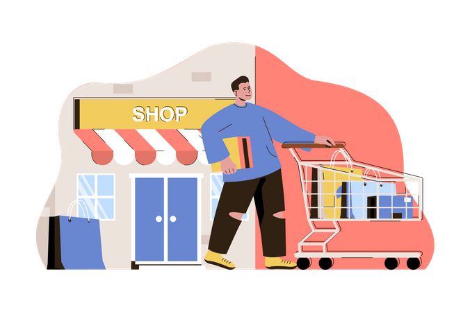 Man doing shopping at store  Illustration