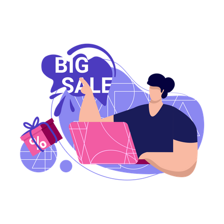 Man doing shopping during big sale  Illustration