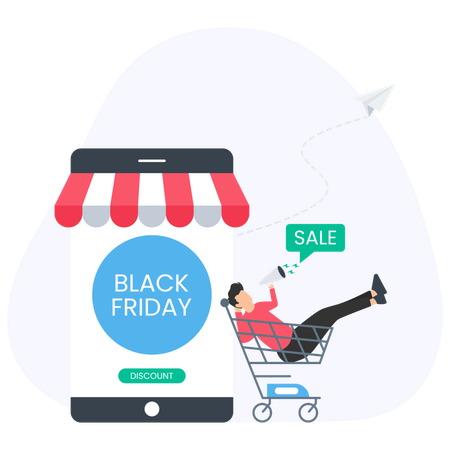 Man Doing shopping During Black Friday Sale  Illustration