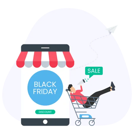 Man Doing shopping During Black Friday Sale  Illustration