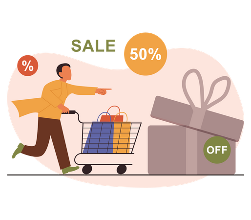 Man doing shopping during discount  Illustration