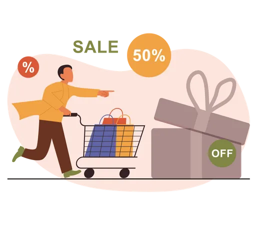 Man doing shopping during discount  Illustration