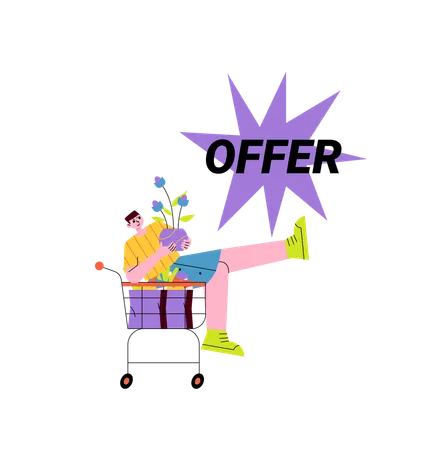 Man doing shopping during offer  Illustration