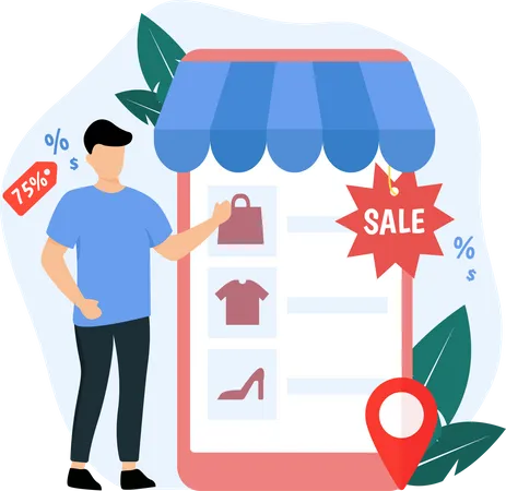 Man doing shopping during sale  Illustration