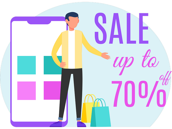 Man Doing Shopping During Sale  Illustration