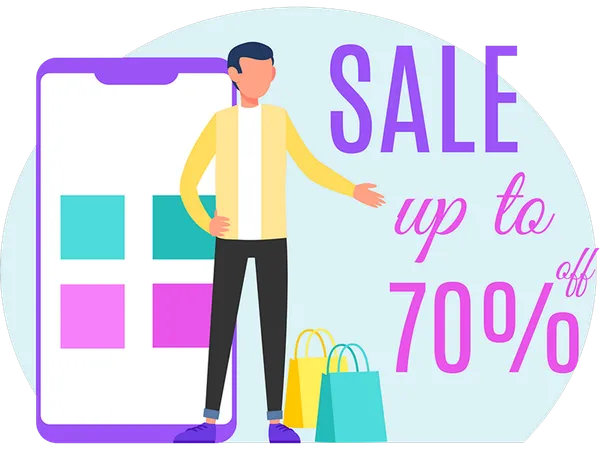 Man Doing Shopping During Sale  Illustration