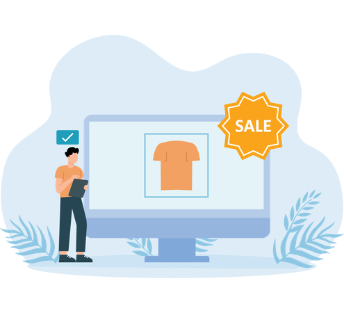 Man Doing Shopping During Sale  Illustration