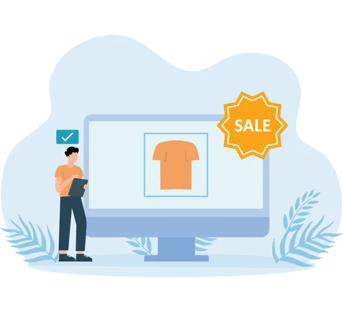 Man Doing Shopping During Sale  Illustration