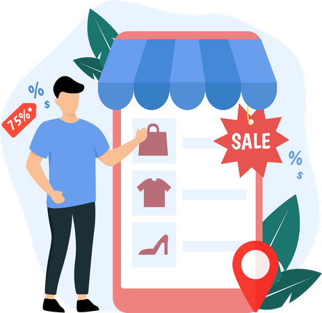 Man doing shopping during sale  Illustration