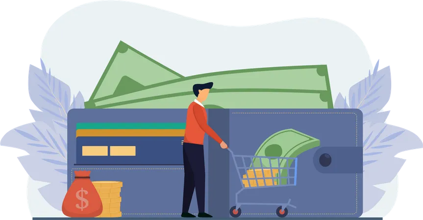 Man doing shopping from his wallet  Illustration