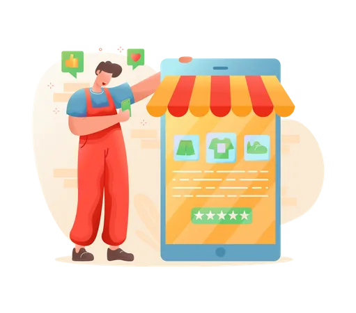Man doing shopping from mobile app  Illustration