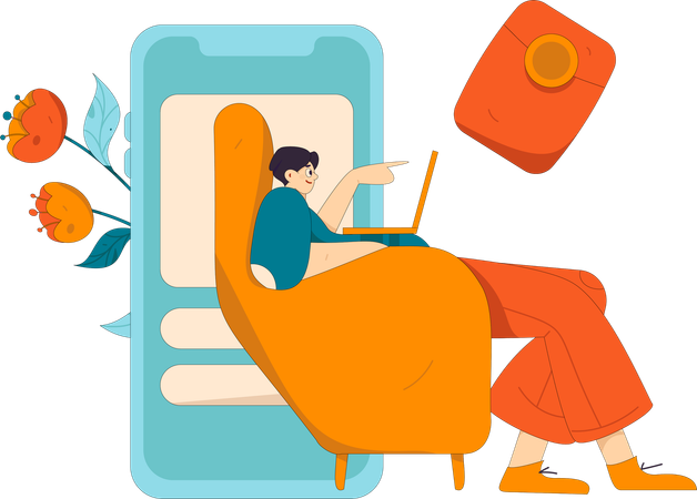 ウェブサイトで買い物をする男性  イラスト