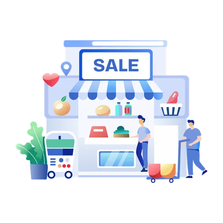 Man doing shopping in shopping Sale at store  Illustration