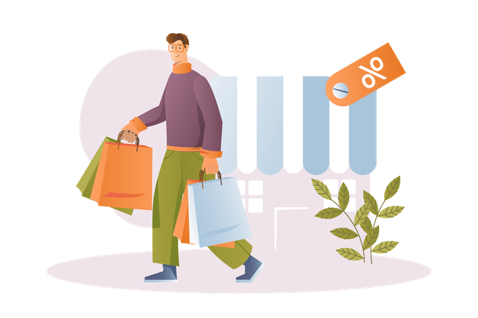 Man doing shopping in shopping sale  Illustration