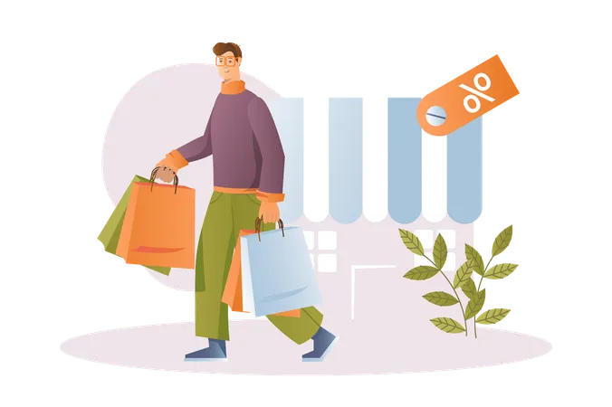 Man doing shopping in shopping sale  Illustration