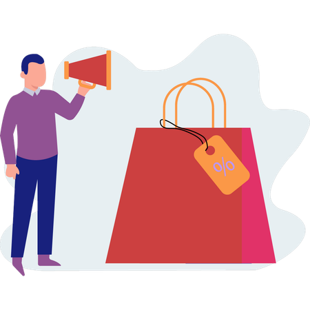 Man doing shopping marketing for sale  Illustration